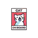 Shortcut Lab reflective ‘Cat On Board’ car window sticker featuring a smiling cartoon cat illustration on a red background.